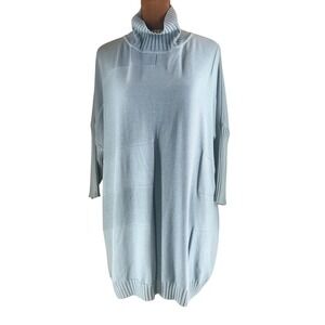 Cobblestone Made in Italy Blue Turtleneck Oversized Sweater Tunic Women's OS